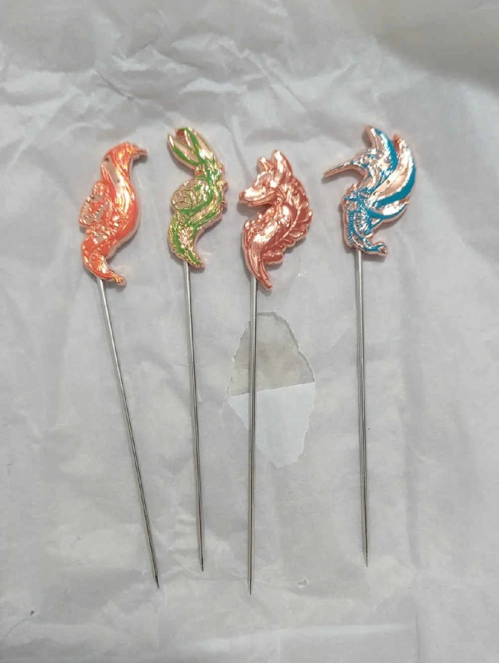 Colorful Enamel Bird Hat Pins - Orange Green Rose Gold Blue